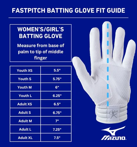 Vista 6 de Mizuno F-257 Guantes de bateo de sóftbol para mujer Par Palma de cuero de grano completo Insertos AirMesh Lengüeta de muñeca QuikAdjust