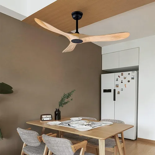 Vista 13 de Ventilador de techo de madera para interior/exterior de 70 pulgadas, con 3 aspas, control remoto, 2 varillas, motor DC reversible de 35W, ahorro