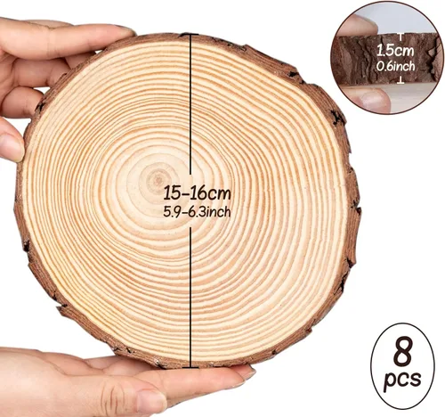 Vista 2 de Lemonfilter Juego de 8 rebanadas de madera natural de 5.9 a 6.3 pulgadas, círculos de madera sin terminar, rondas de madera para manualidades