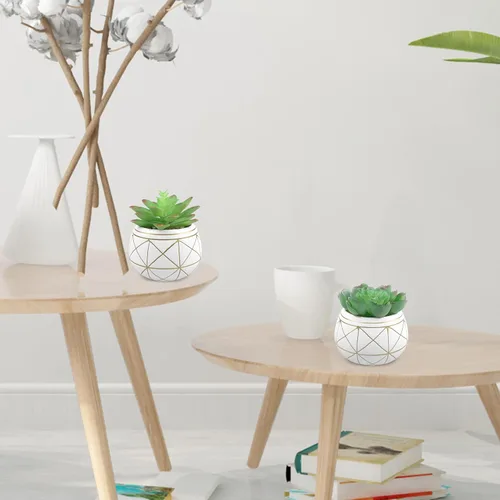 Vista 6 de 2 plantas suculentas artificiales en maceta de imitación suculentas en macetas de cerámica mini planta artificial en maceta para decoración