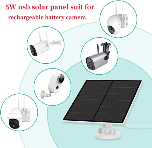 Vista 4 de Panel solar de 5 W para cámara de seguridad inalámbrica al aire libre - USB C y micro USB compatible con cámara de batería recargable, IP65