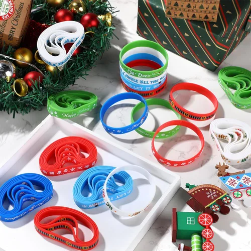 Vista 3 de Capoda 120 pulseras de silicona de Navidad a granel, banda de goma de Navidad, accesorios de regalo para calcetines de Navidad, suministros