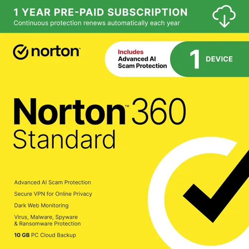 Norton 360 Standard 2023, software antivirus para 1 dispositivo con renovación automática – Incluye VPN, copia de seguridad en la nube de PC y