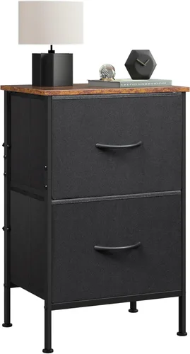 Vista 9 de WLIVE - Mesita de noche con 2 cajones, cómoda pequeña con 2 cajones para dormitorio, mueble de noche, mesa auxiliar con compartimentos de tela