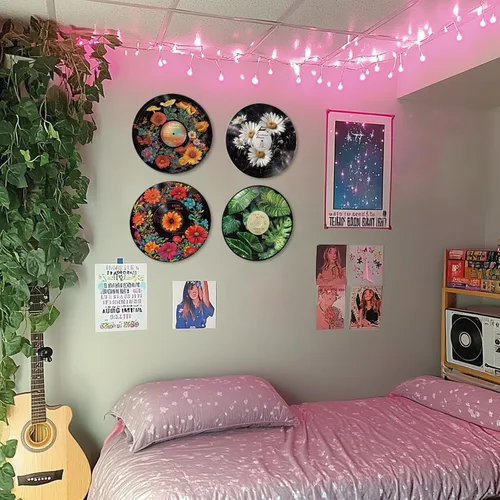 Vista 7 de twinklemon 4 unidades de decoración de discos de vinilo de 12 pulgadas, decoración de habitación hippie indie, arte de pared botánico