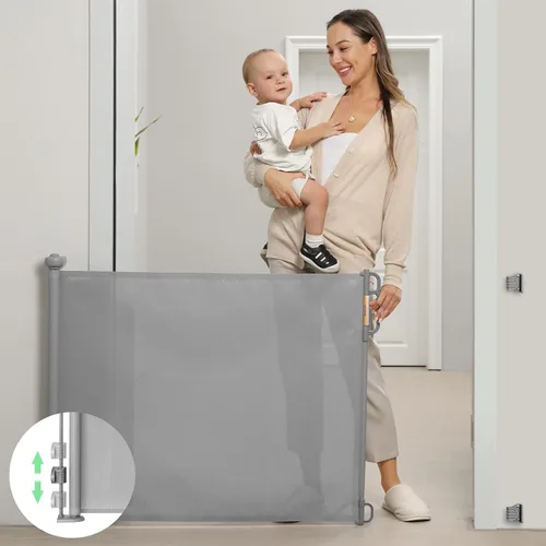 Vista 12 de Puerta retráctil para bebé, Puerta de malla para bebés o puerta de malla para perros de Momcozy, 33 pulgadas de alto, se extiende hasta 55 pulgadas