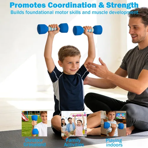 Vista 5 de Juego de pesas para niños, un par de 2 mancuernas para ejercicio de niños pequeños, mancuernas de espuma de 1.5 libras, equipo de entrenamiento