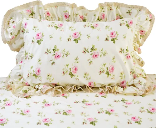 Vista 4 de FADFAY Juego de funda de edredón con estampado floral de roseta, juego de ropa de cama de encaje con volantes para niñas, 3 piezas, tamaño individual