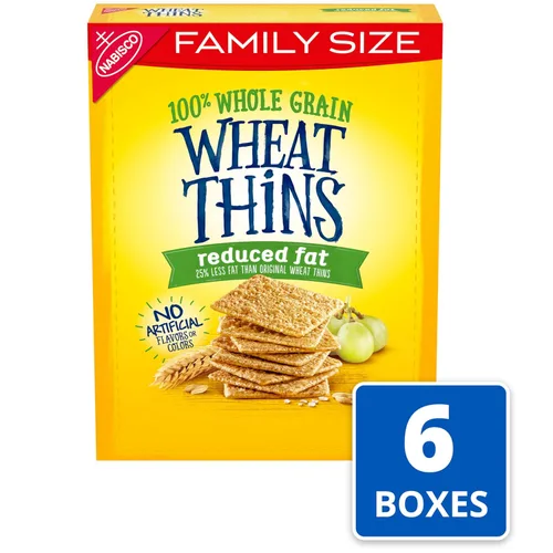 Vista 4 de Wheat Thins Galletas de trigo integral de grano entero reducido en grasa, tamaño familiar, 6 cajas de 12.5 onzas