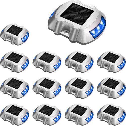 Vista 18 de JIGUOOR Luces solares para cubierta LED, luces de entrada, luz solar, luz de muelle para exteriores, IP68, impermeables, marcadores de carretera Rojo