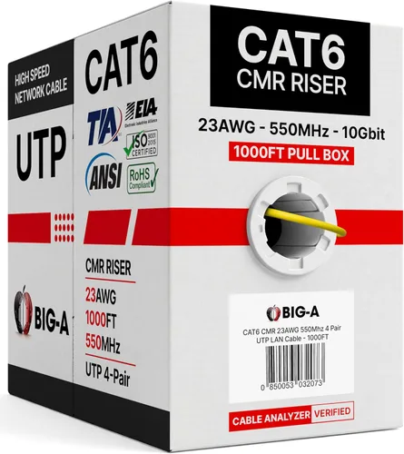 Vista 12 de Big-A - Cable Cat6 a granel de 1000 pies, 23 AWG, sólido, 4 pares, cable Ethernet Cat 6 sin blindaje (UTP), cable de Internet de 550 MHz, caja