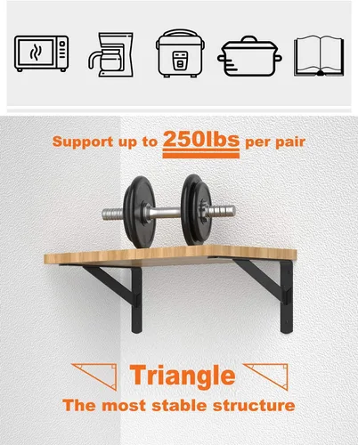 Vista 3 de LuckIn Soporte de estante resistente de 12 pulgadas, soportes de estante de pared, soporte de 90 grados, carga máxima de 250 libras, accesorios