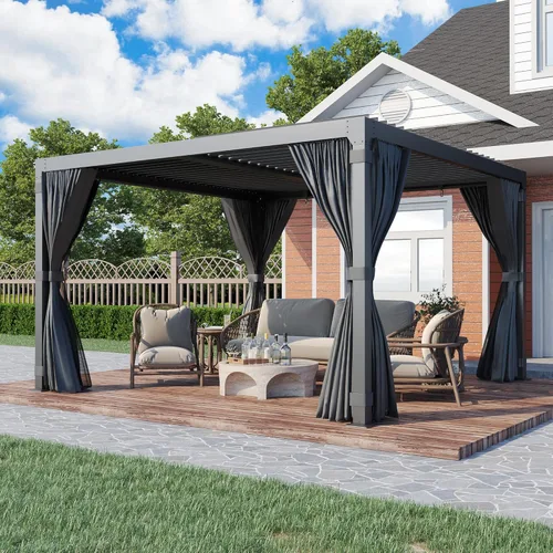Vista 18 de EROMMY Pérgola con Persianas 10' x 10' Pérgola de Techo Rígido para Exteriores con Marco de Aluminio y Techo de Metal Ajustable Impermeable