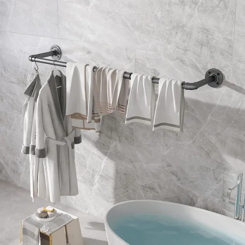 Vista 6 de Perchero industrial de tubería de 41 pulgadas, percheros para colgar ropa, percheros de ropa, barra de hierro negro, barra colgante multiusos