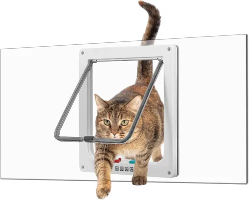 Puerta de gato para ventana, se adapta a ventana de 14 a 24 pulgadas de ancho, puerta de ventana para gatos con 4 modos de bloqueo, ventana