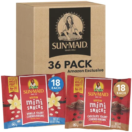 Vista 12 de Sun-Maid - Pasas cubiertas de yogur de arándano y vainilla (caja de 6 unidades de 0.75 oz tamaño snack) - Fruta seca cubierta de yogur