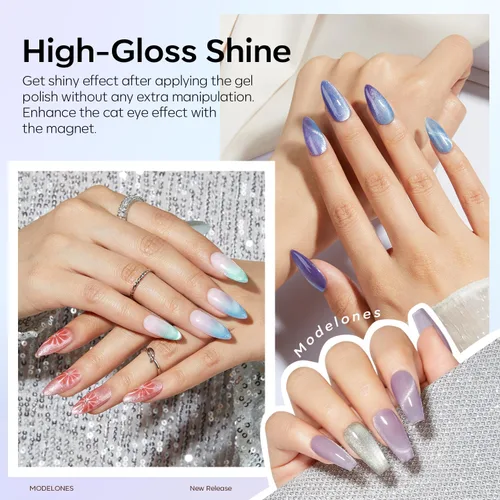 Vista 4 de Modelones Imán de esmalte de uñas de gel de ojo de gato, herramienta magnética 8 en 1 para uñas de gel, varita magnética fuerte para arte de uñas
