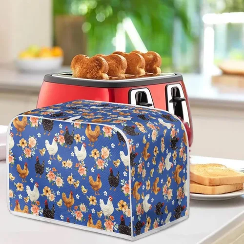 Vista 4 de Funda antipolvo para tostadora de pollo con estampado floral de gallo de 2 rebanadas, lavable, funda para hacer pan, antipolvo, cubiertas