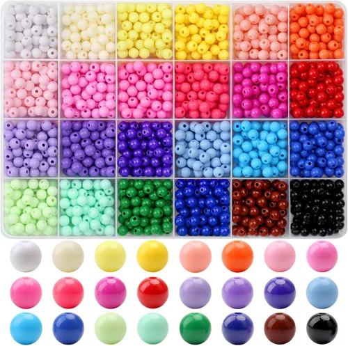 Vista 10 de 1440 piezas de cuentas redondas de acrílico mate de 6 mm de color caramelo, 24 colores surtidos de cuentas de chicle de plástico con agujero