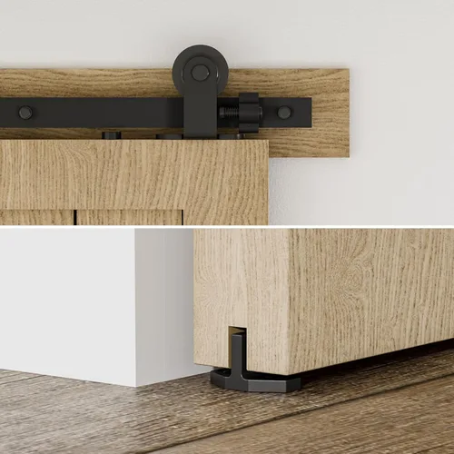 Vista 4 de Kit de herrajes para puerta corrediza de granero de 72 pulgadas, kit de riel de puerta de granero de montaje superior resistente, juego de colgador