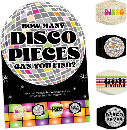 Big Dot of Happiness Disco de los años 70 1970s Disco Fever Party Scavenger Hunt 1 soporte y 48 piezas de juego Ocultar y encontrar juego