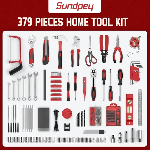 Vista 2 de Sundpey Home Tool Kit with Drawer - 379-PCs Portable Complete Household and Auto Repair Tool Set - Hand General Basic Tool Box Storage Case - Full