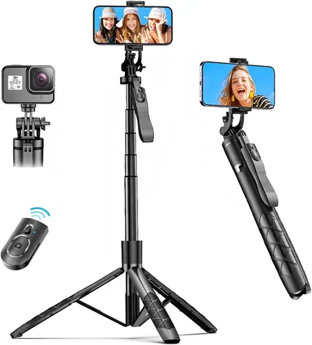 Trípode para selfie stick de 61 pulgadas, todo en uno, extensible con control remoto inalámbrico, rotación de 360° para iPhone y Android, grabación