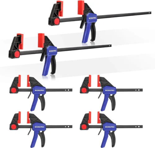 Vista 14 de WORKPRO Abrazaderas de mini barra para carpintería, 6"(2) y 4-1/2" (2), abrazadera/esparcidor con una sola mano de 4 piezas, abrazadera F de cambio