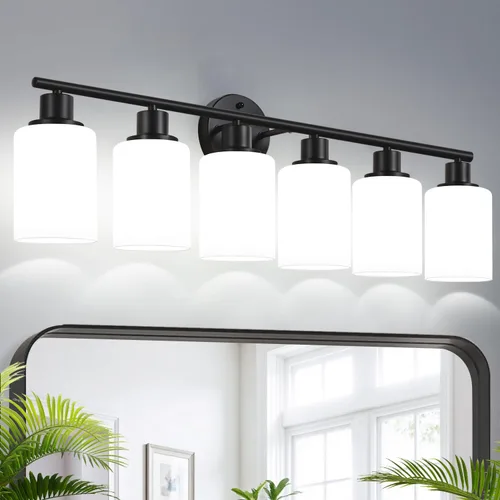 Vista 29 de 3 lámparas de baño doradas, lámpara de tocador de baño moderna con pantalla de vidrio transparente, luces de pared de baño de oro cepillado, lámpara