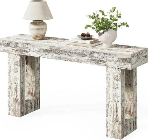 Vista 10 de Little Tree Mesas consola de 63 pulgadas de largo para entrada, mesa de sofá grande detrás del sofá, mesa de entrada de madera, mesa de pasillo Negro
