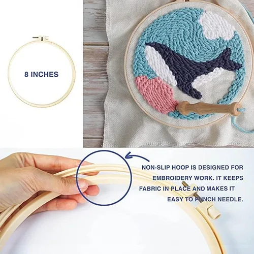 Vista 3 de Easy Punch - Kits de bordado de agujas para principiantes con instrucciones de patrón de color estampado, hilo y bolígrafo ajustable, aro