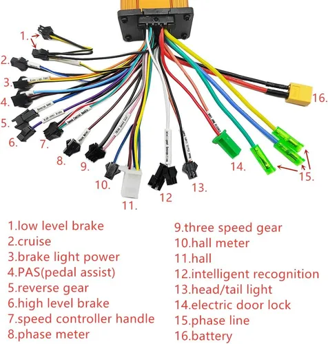 Vista 5 de Universal 24V 36V 48V 60V 250W 350W 10A 15A 20A BLDC controlador sin escobillas para bicicleta eléctrica E-Scooter DC Motor