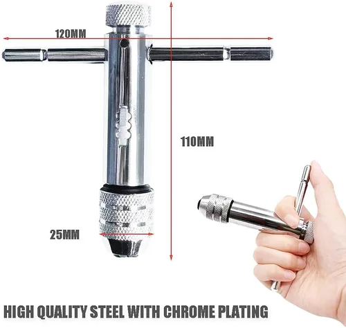 Vista 2 de Llave de mango de grifo, herramienta de maquinista, llave de trinquete ajustable, soporte de mango en T para grifo métrico M5-M12