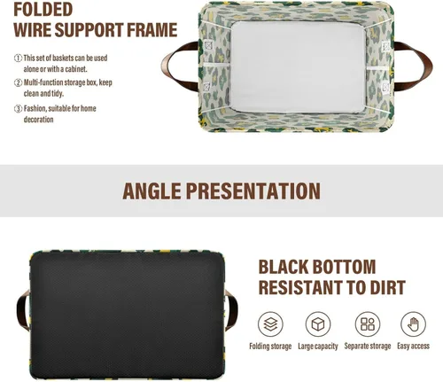 Vista 4 de Christmas Cow Fur Print Green and Yellow Large Storage Boxes Baskets Fabric Storage Bins with Handles Organizing Closet Shelf for Shelves Closet