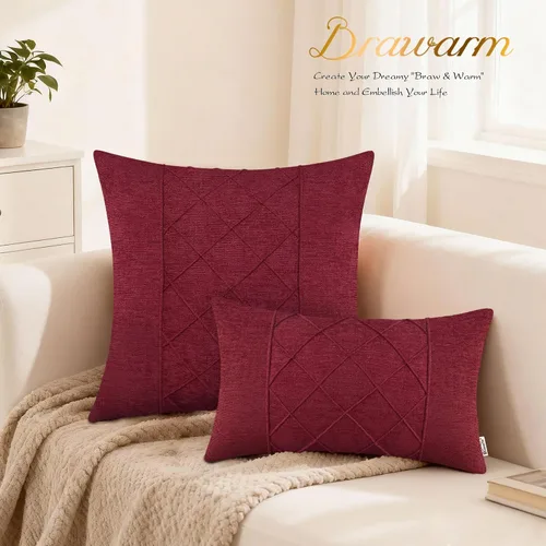 Vista 228 de BRAWARM Fundas de almohada 40x40 cm - Paquete de 2 fundas de almohada de chenilla negra, fundas de almohada de chenilla suave teñida sólida