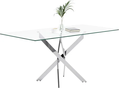 Vista 9 de Mesa de comedor de vidrio templado con patas de metal negro, mesa de cocina rectangular moderna de 47 pulgadas para comedor y cocina