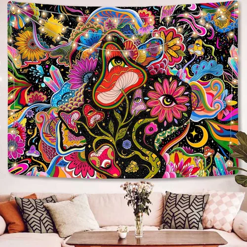 Vista 22 de Lunerfex Tapiz de pared del árbol de la vida, polilla celestial y sol para colgar en la pared para dormitorio y sala de estar, tapices de decoración