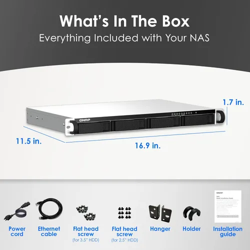 Vista 7 de QNAP TS-464eU-8G-US NAS de alta velocidad de 4 bahías para montaje en rack de 1U de corta profundidad con doble 2.5GbE, CPU Intel Celeron, memoria