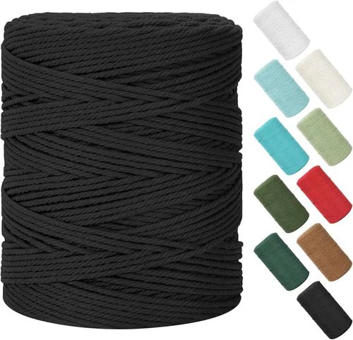 Vista 45 de Cuerda de macramé de 0.079 in x 220 yardas (656 pies), cuerda de algodón natural para colgar en la pared, ganchos de plantas, manualidades, Verde