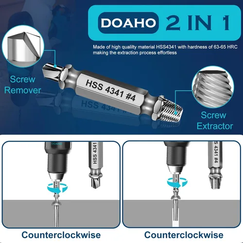Vista 5 de DOAHO Juego de extractor de tornillos dañados de 9 piezas, kit de extractor de tornillos HSS 4341 de 6 piezas y kit de brocas de 3 piezas
