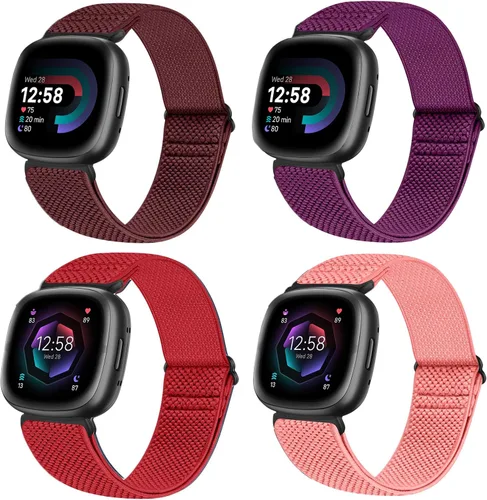 Vista 8 de Vodtian Paquete de 4 bandas elásticas compatibles con Fitbit Versa 4/3 / Sense 2, correas de bucle deportivo de repuesto ajustables de nylon