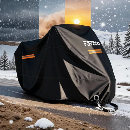 Vista 7 de Favoto - Funda impermeable para motocicleta, universal, duradera, reflectante, protección solar para cualquier temporada, con orificios de seguridad