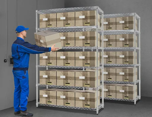 Vista 2 de Estantes de almacenamiento resistentes de 6 niveles, estantes ajustables NSF para garaje con ruedas y pies ajustables, estantes independientes