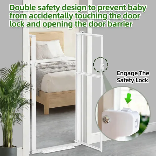 Vista 5 de Puerta de bebé extra alta de 56 pulgadas, puerta de acrílico transparente para gatos, puerta para perros sin taladrar en interiores, barrera