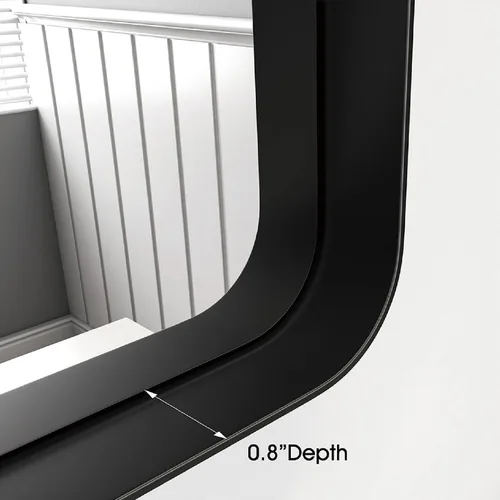 Vista 4 de Espejo de baño moderno con marco negro para pared, espejo redondo rectangular de 30 x 22 pulgadas, espejo de tocador de baño negro mate, espejo