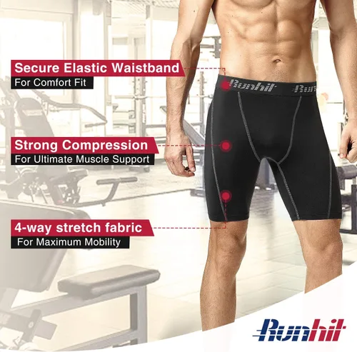 Vista 3 de Runhit - Pantalones cortos deportivos de compresión para hombre, de elastano para correr y entrenar