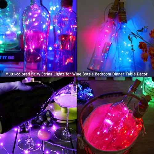 Vista 5 de SmilingTown 12 paquetes de 20 luces LED para botellas de vino con corcho - Cadena de luces de hadas de alambre plateado, luces de corcho operadas