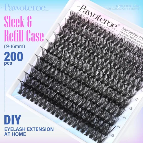Vista 9 de Kit de extensión de pestañas Pawotence DIY 280 piezas, racimos de pestañas, kit de extensión de pestañas, 9-16mm, 30D, 40D, pestañas individuales
