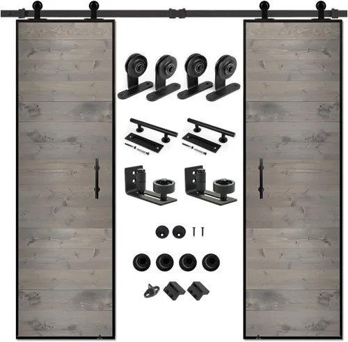 Vista 11 de S&Z tophand® Puerta de granero marrón de 20 pulgadas x 84 pulgadas con kit de herramientas corredizas de 5 pies, marco de acero inoxidable de 20 a