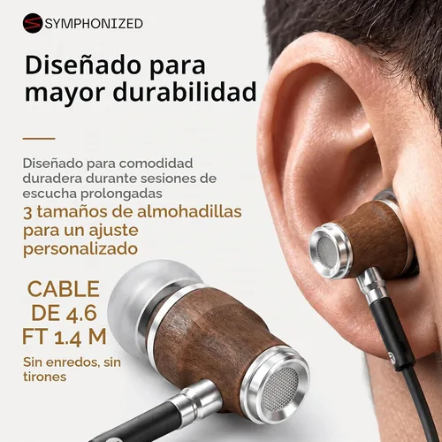 Vista 5 de Auriculares sintonizados NRG 3.0 Premium Madera aisladores de sonido, con micrófono y control de volumen, estilo madera Negro